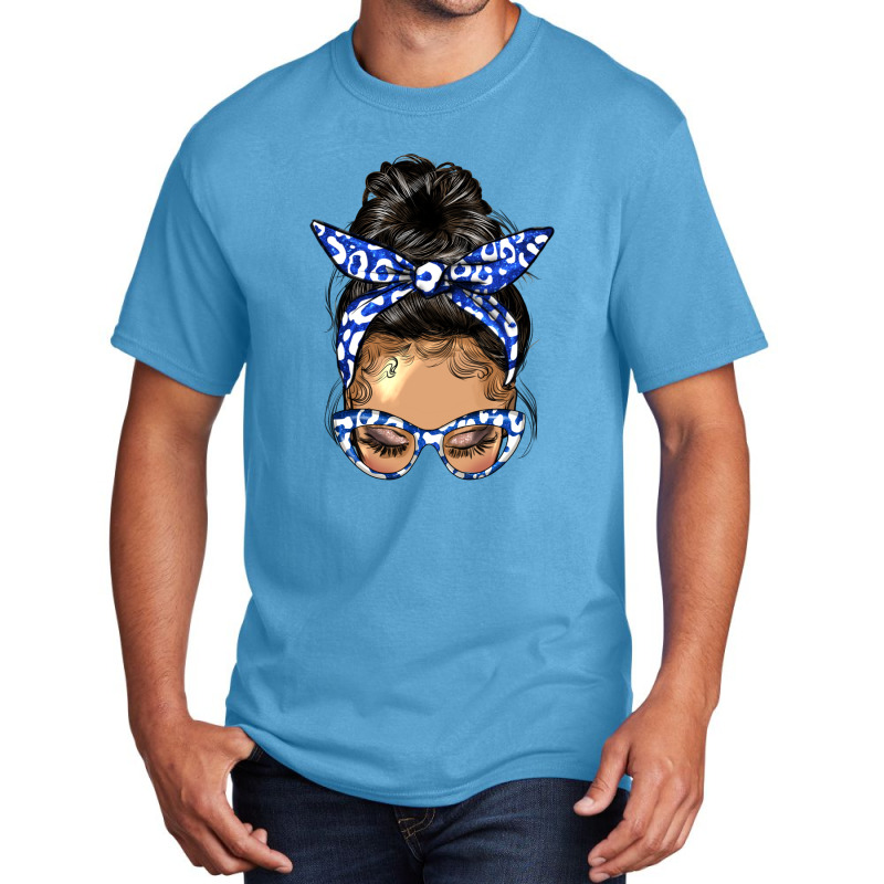 Afro Messy Bun Light Skin Soror Color  Blue And Wh Basic T-shirt | Artistshot