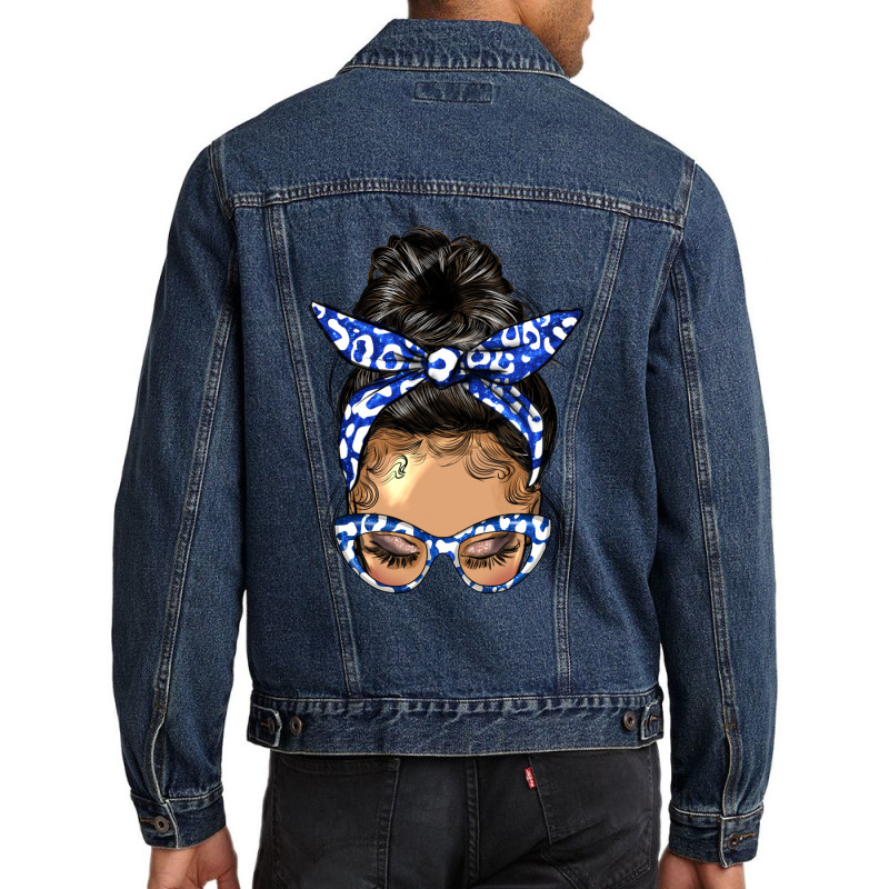 Afro Messy Bun Light Skin Soror Color  Blue And Wh Men Denim Jacket | Artistshot