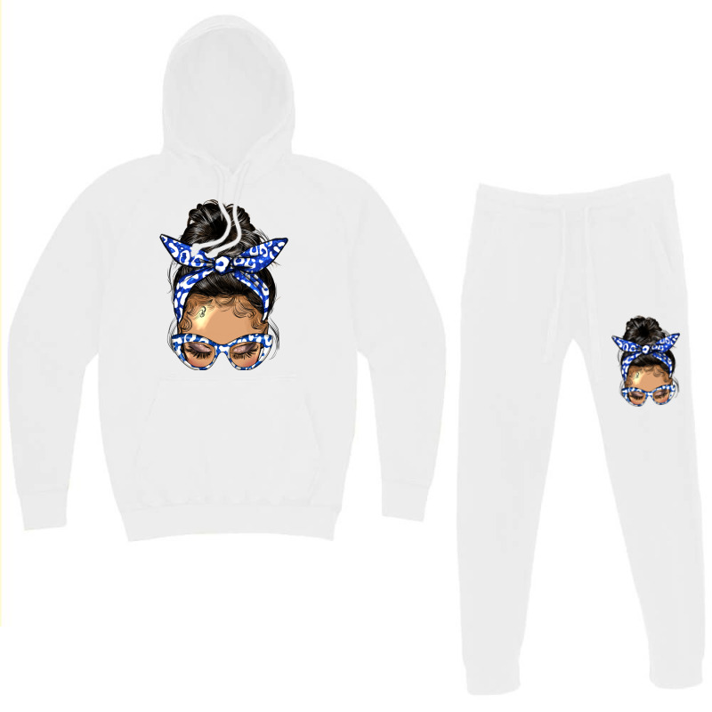 Afro Messy Bun Light Skin Soror Color  Blue And Wh Hoodie & Jogger Set | Artistshot