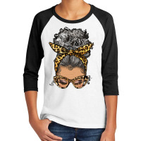 Afro Messy Bun Light Skin Gray Hair Leopard Youth 3/4 Sleeve | Artistshot