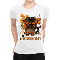 Afro Messy Bun Cheer Coach Life Orange And Black Ladies Fitted T-shirt | Artistshot