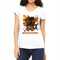 Afro Messy Bun Cheer Coach Life Orange And Black Women's V-neck T-shirt | Artistshot