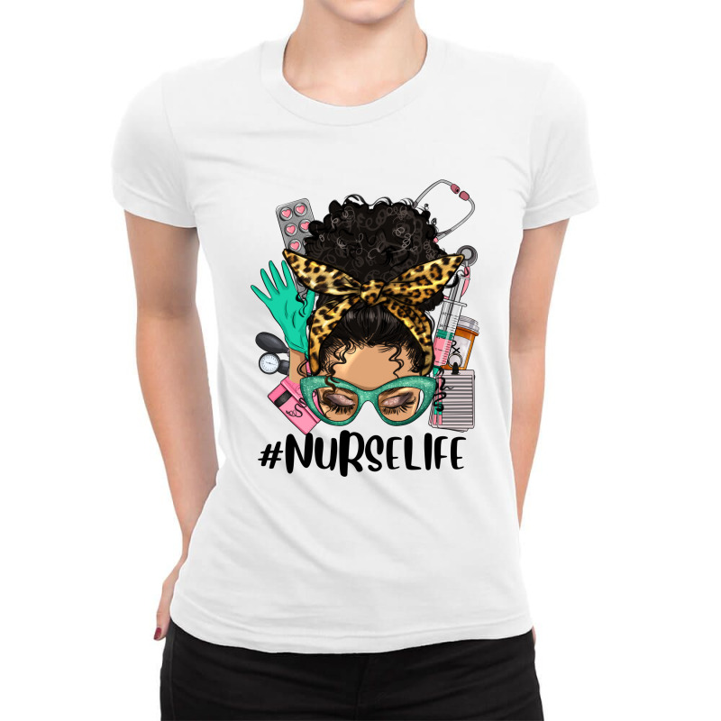 Afro Latina Messy Bun Nurse Life Ladies Fitted T-Shirt by HRA Design Shop | Artistshot