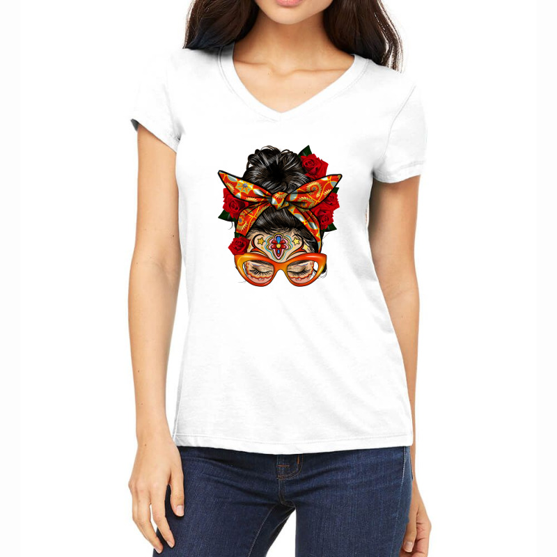 Latina Messy Bun Women's V-Neck T-Shirt by HRA Design Shop | Artistshot