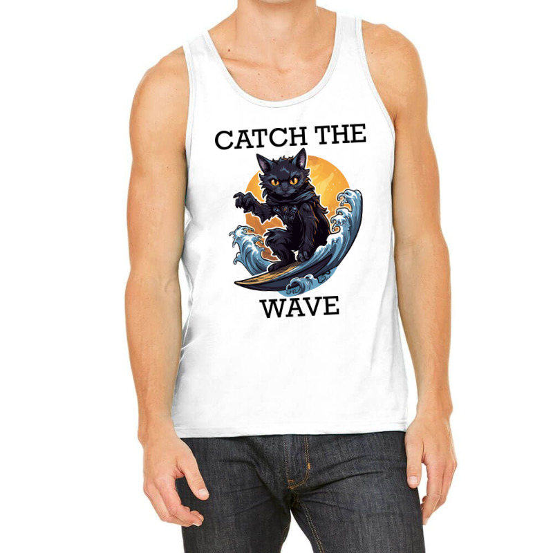 Black Cat Surfing - Catch The Wave (black Letterin Tank Top by velvetroom | Artistshot