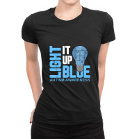 Light It Up Blue Autism Awareness Shirt Puzzle Piece Ribbon Ladies Fitted T-shirt | Artistshot