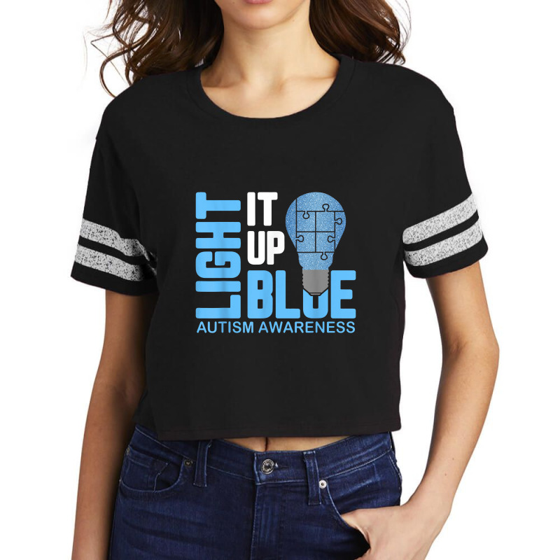 Light It Up Blue Autism Awareness Shirt Puzzle Piece Ribbon Scorecard Crop Tee by salamwarna | Artistshot