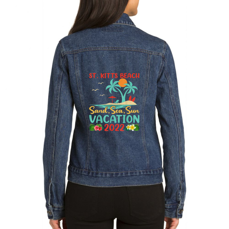 Beach Vacation 2022 Retro Lost Paradise St. Kitts Beach Ladies Denim Jacket by Tiktify | Artistshot