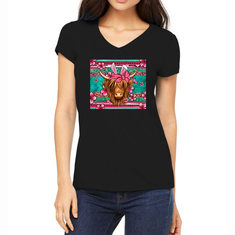 Easter Longhaired Cow Women's V-neck T-shirt | Artistshot