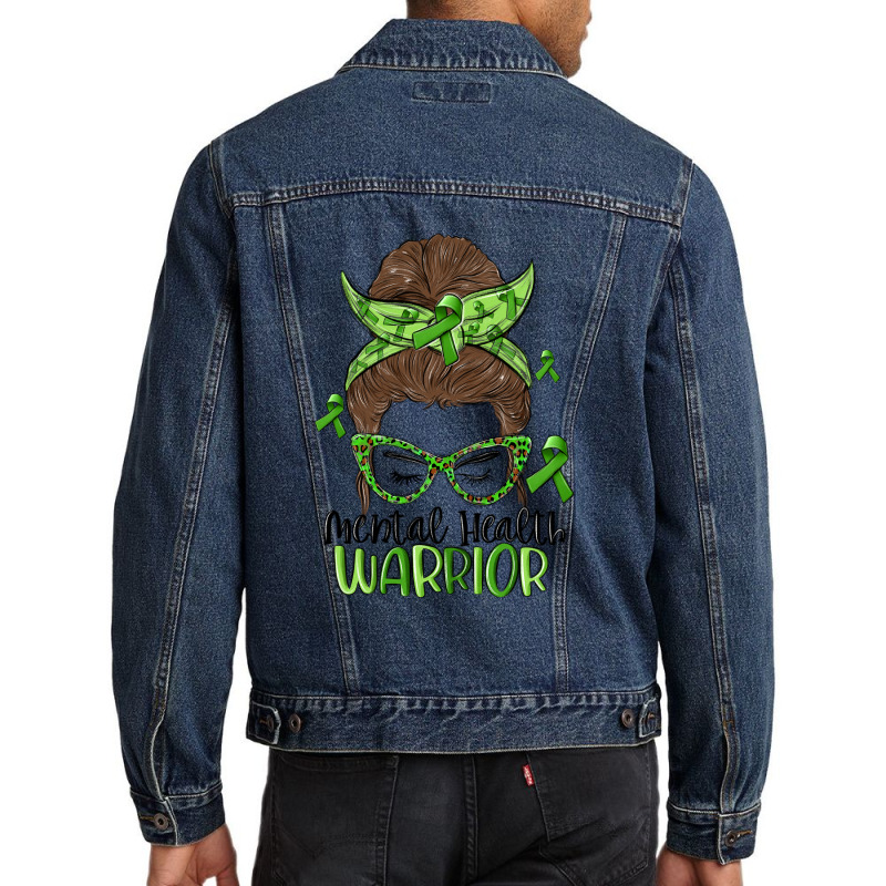 Messy Bun Mental Health Warrior Men Denim Jacket | Artistshot