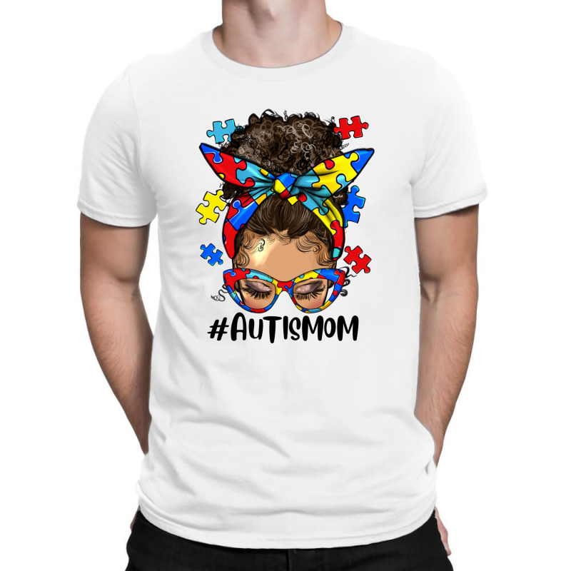 Afro Messy Bun Light Skin Autism Mom T-shirt | Artistshot