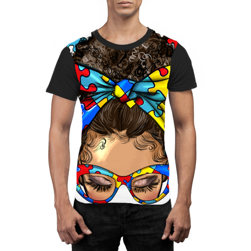 Afro Messy Bun Light Skin Autism Mom Graphic T-shirt | Artistshot