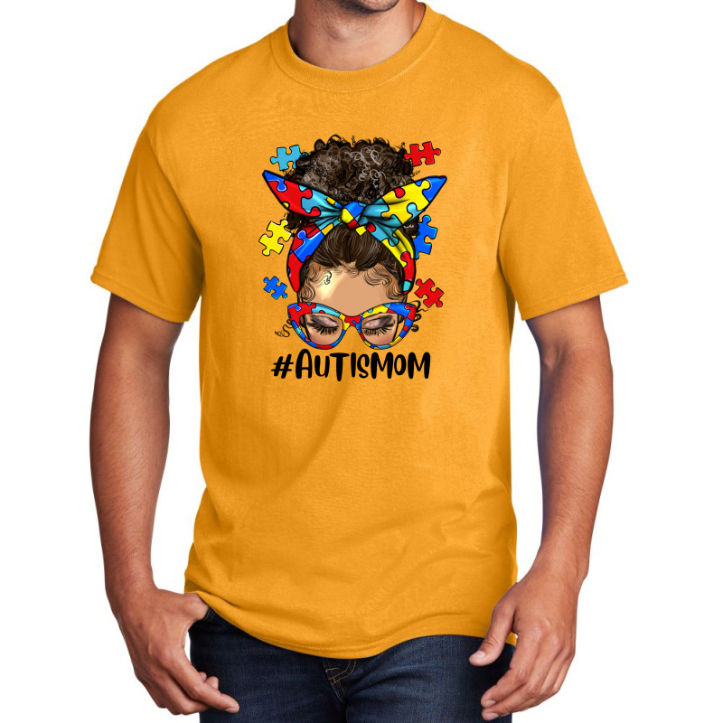 Afro Messy Bun Light Skin Autism Mom Basic T-shirt | Artistshot