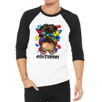 Afro Messy Bun Light Skin Autism Mom 3/4 Sleeve Shirt | Artistshot