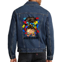 Afro Messy Bun Light Skin Autism Mom Men Denim Jacket | Artistshot