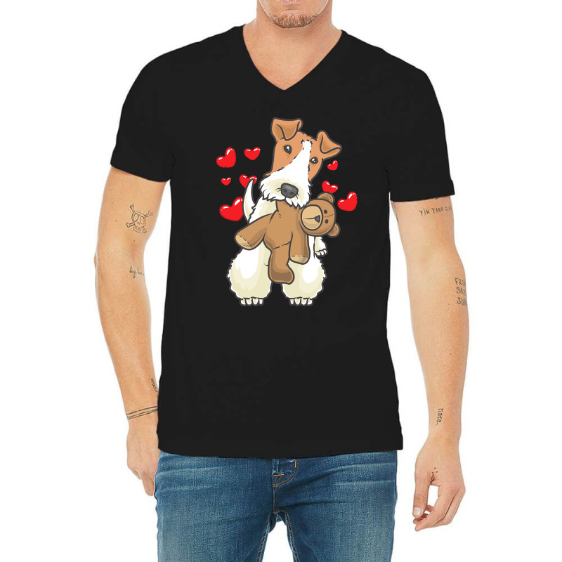 Gift Idea T  Shirt Fox Terrier Wirehaired Dog With Stuffed Animal T  S V-neck Tee | Artistshot