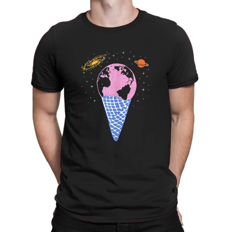 Quirky Earth Ice Cream Cone Saturn Galaxy Pink Blue Orange T-Shirt by LemonJack | Artistshot