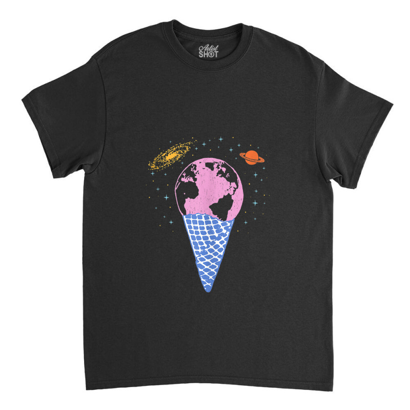 Quirky Earth Ice Cream Cone Saturn Galaxy Pink Blue Orange Classic T-shirt by LemonJack | Artistshot