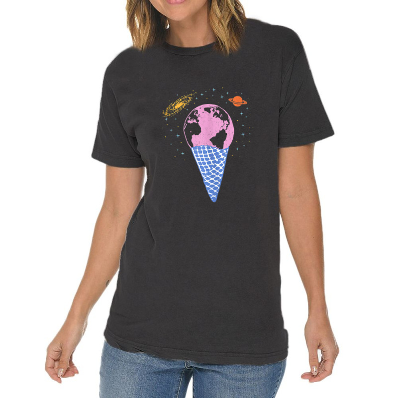 Quirky Earth Ice Cream Cone Saturn Galaxy Pink Blue Orange Vintage T-Shirt by LemonJack | Artistshot