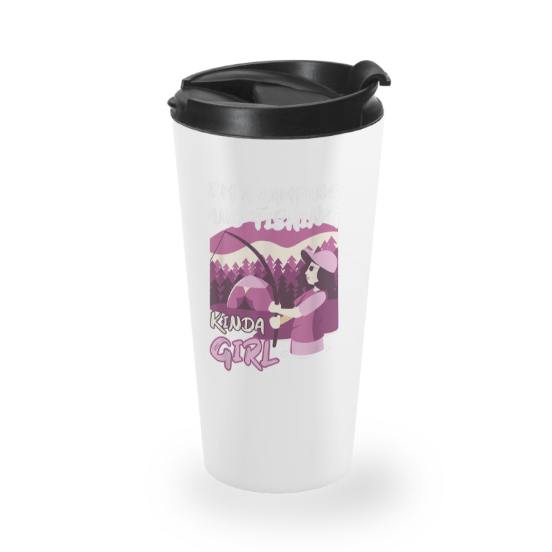 Girl Fishing Rod Campfire Fish Woman Camping And Fishing Travel Mug | Artistshot