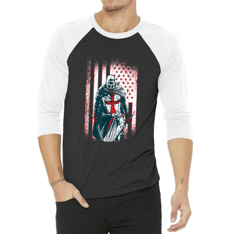 Jesus Crusader Warrior Vintage American Flag Knight Templar 3/4 Sleeve Shirt | Artistshot