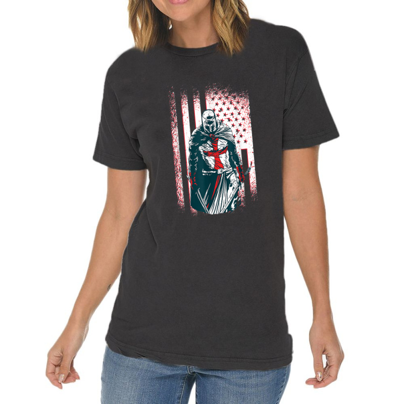 Jesus Crusader Warrior Vintage American Flag Knight Templar Vintage T-shirt | Artistshot