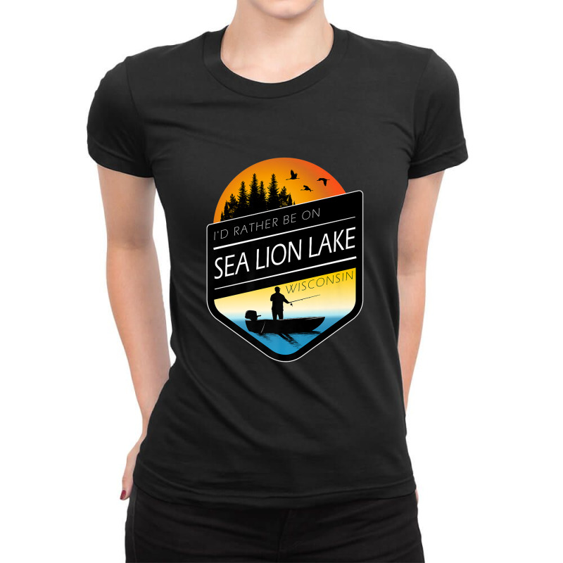 I'd Rather Be On Sea Lion Lake Wisconsin Fishing Premium Ladies Fitted T-Shirt by Tiktify | Artistshot