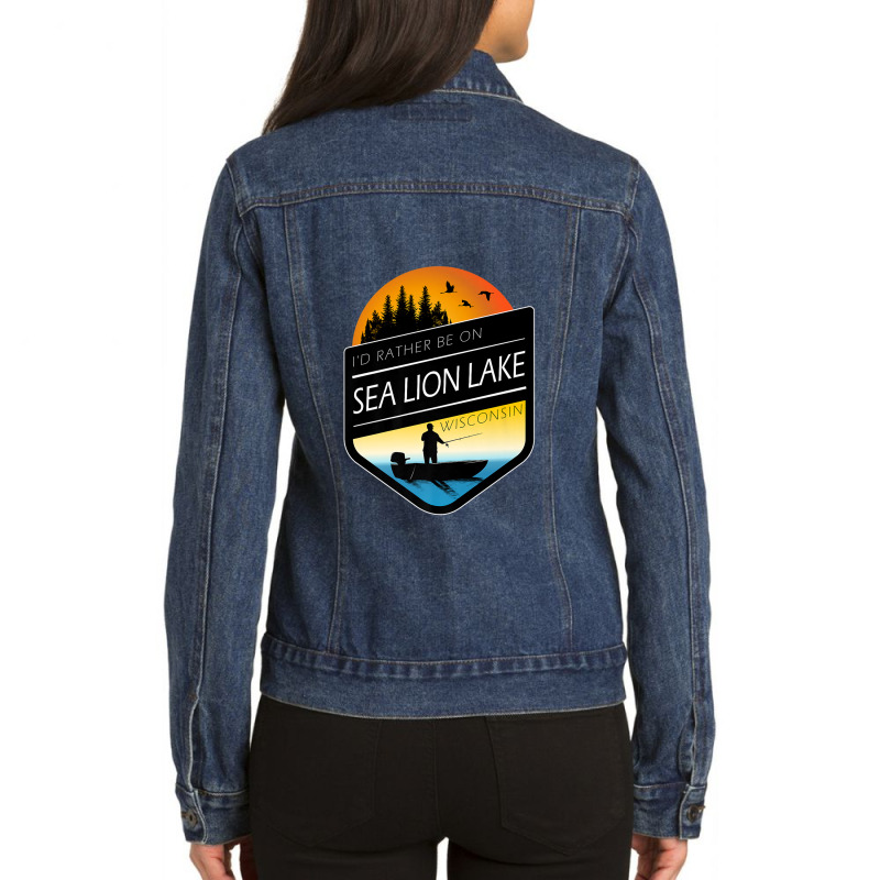 I'd Rather Be On Sea Lion Lake Wisconsin Fishing Premium Ladies Denim Jacket by Tiktify | Artistshot