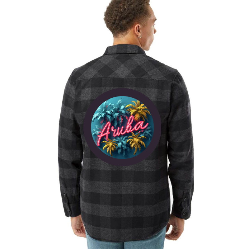 Aruba Design With Black Border And Neon Lettering Flannel Shirt by velvetroom | Artistshot