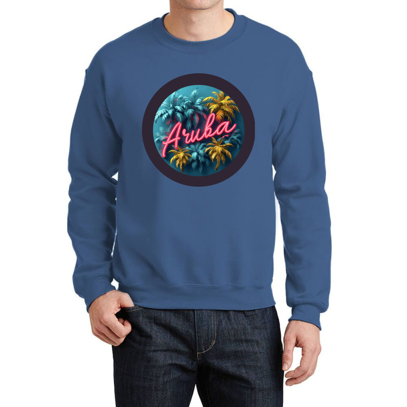 Aruba Design With Black Border And Neon Lettering Crewneck Sweatshirt by velvetroom | Artistshot