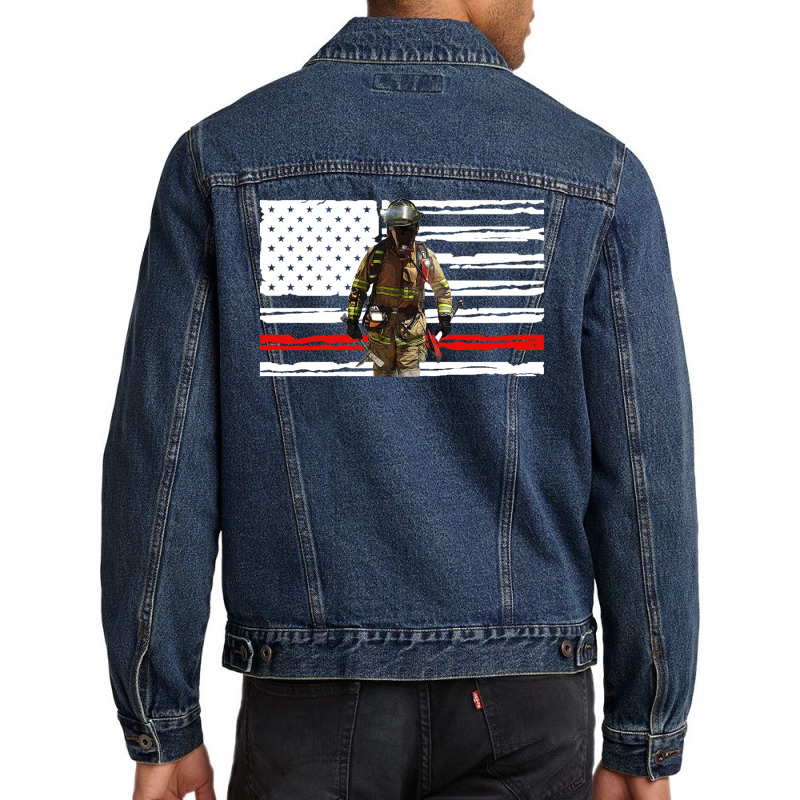 Fireman American Flag Men Denim Jacket By Badaudesign - Artistshot