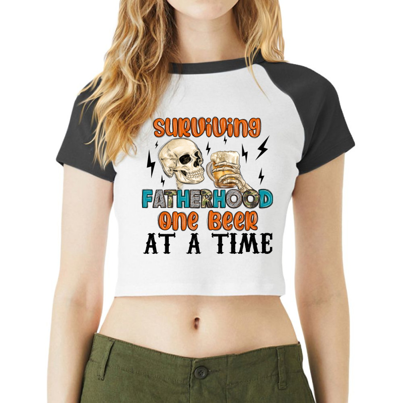 Surviving Fatherhood One Beer At A Time Raglan Crop Top by MaliasSmallBusiness | Artistshot