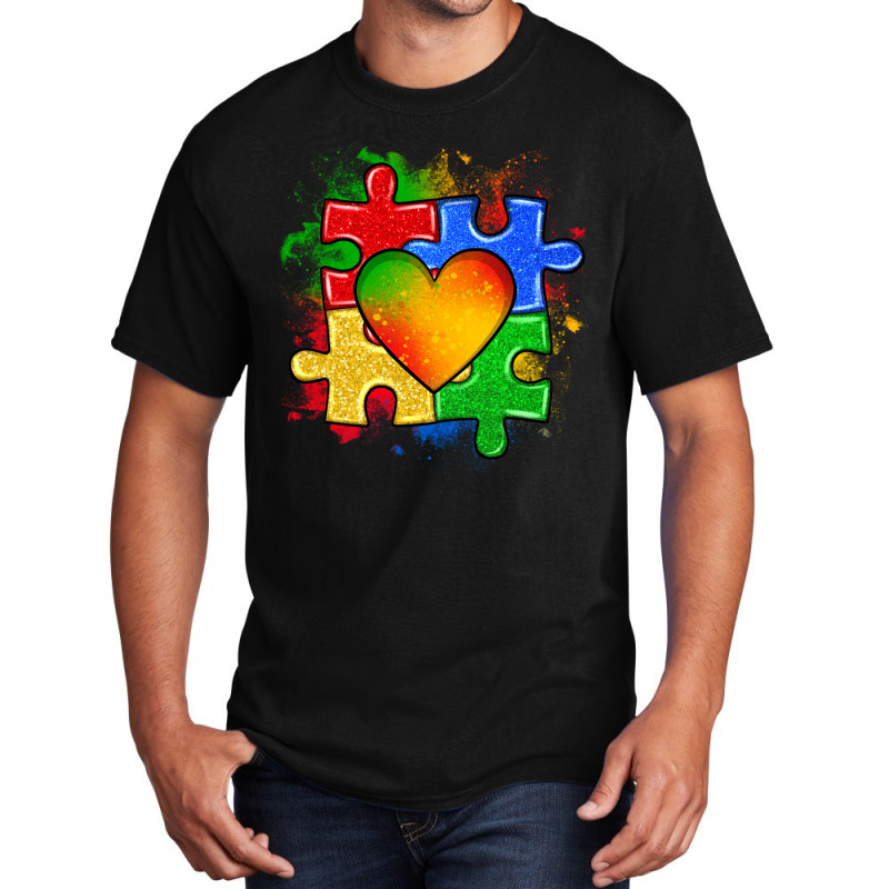 Autism Puzzle Pieces Heart Basic T-shirt | Artistshot