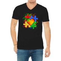 Autism Puzzle Pieces Heart V-neck Tee | Artistshot