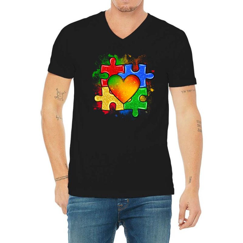 Autism Puzzle Pieces Heart V-neck Tee | Artistshot