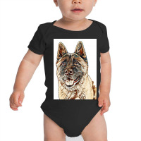 Portrait Of Brown Akita Over Baby Bodysuit | Artistshot