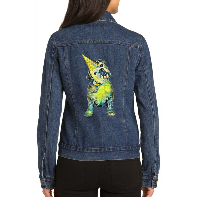 Cute And Funny Bulldog Purebr Ladies Denim Jacket by Kemnabi | Artistshot