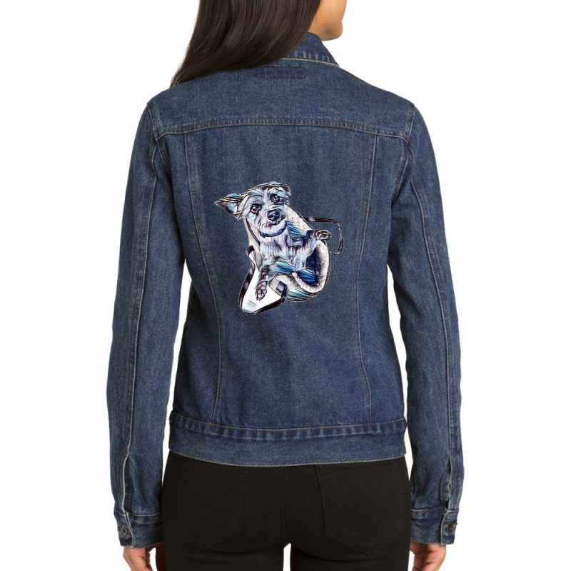 Cute Little Terrier Dog Stand Ladies Denim Jacket by Kemnabi | Artistshot