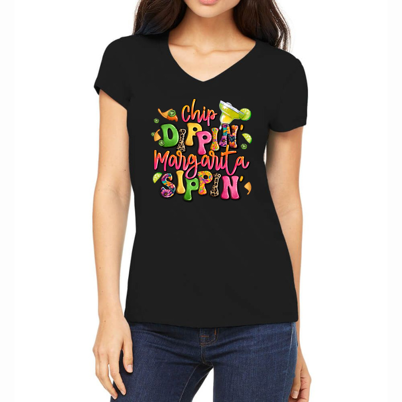 Chip Dippin' Margarita Sippin' Women's V-Neck T-Shirt by LillyAllenDesigns | Artistshot