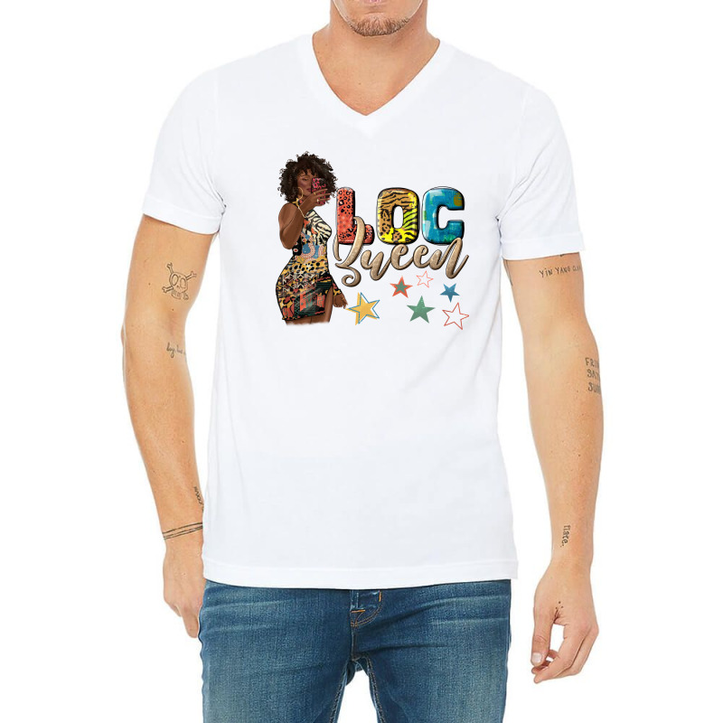 Afro Woman Loc Queen V-Neck Tee by texasbilliewilder | Artistshot