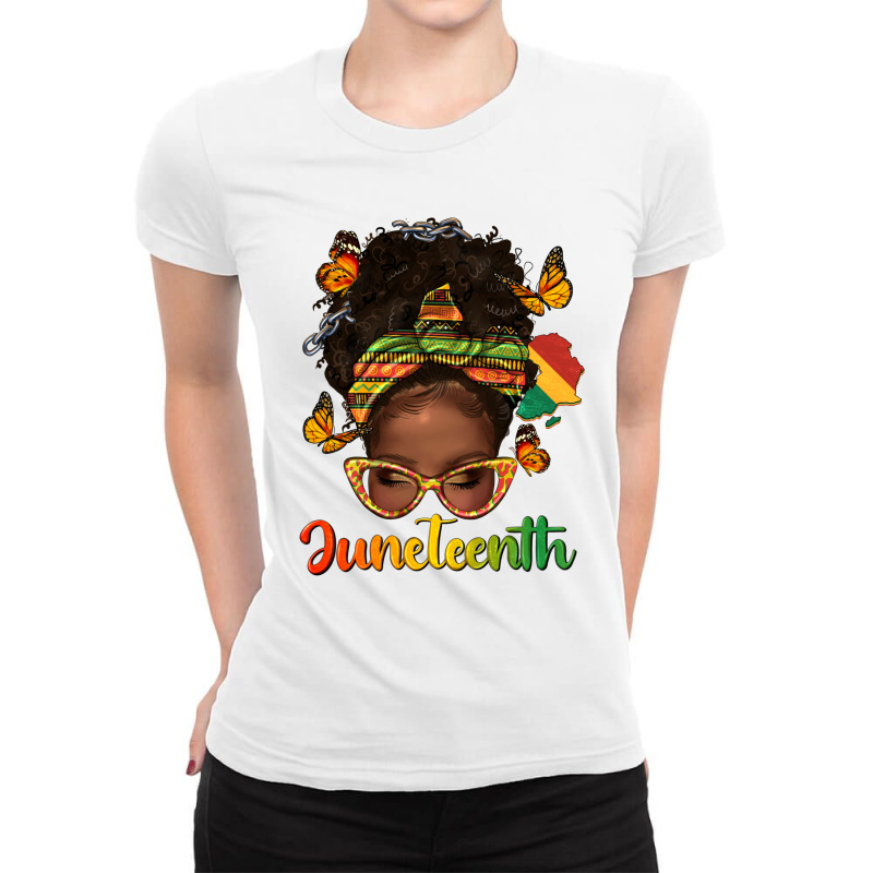 Afro Messy Bun Juneteenth Ladies Fitted T-Shirt by texasbilliewilder | Artistshot