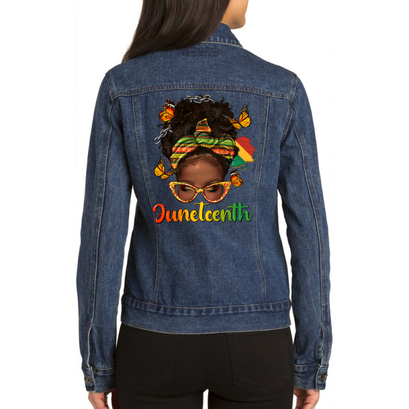 Afro Messy Bun Juneteenth Ladies Denim Jacket by texasbilliewilder | Artistshot