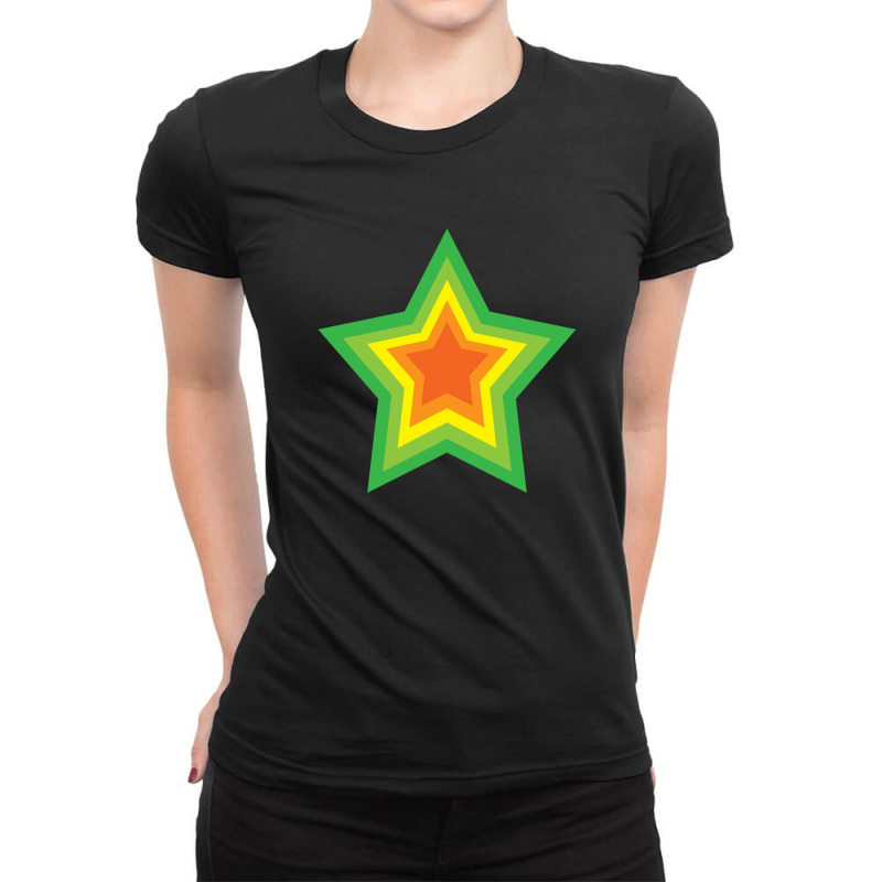 Lightning Star Red Star Orange Star Yellow Star Peach Star Teal Star Ladies Fitted T-Shirt by Terasshot | Artistshot