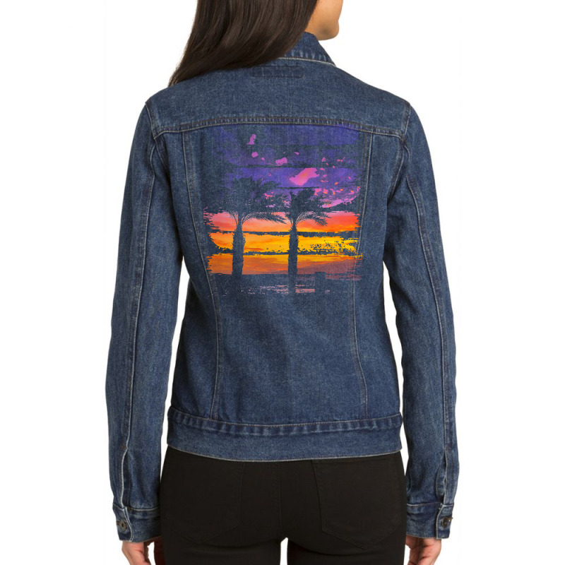 Palm Trees T  Shirt A Beautiful Painting That Shows The Atmosphere Of Ladies Denim Jacket by halfahull | Artistshot