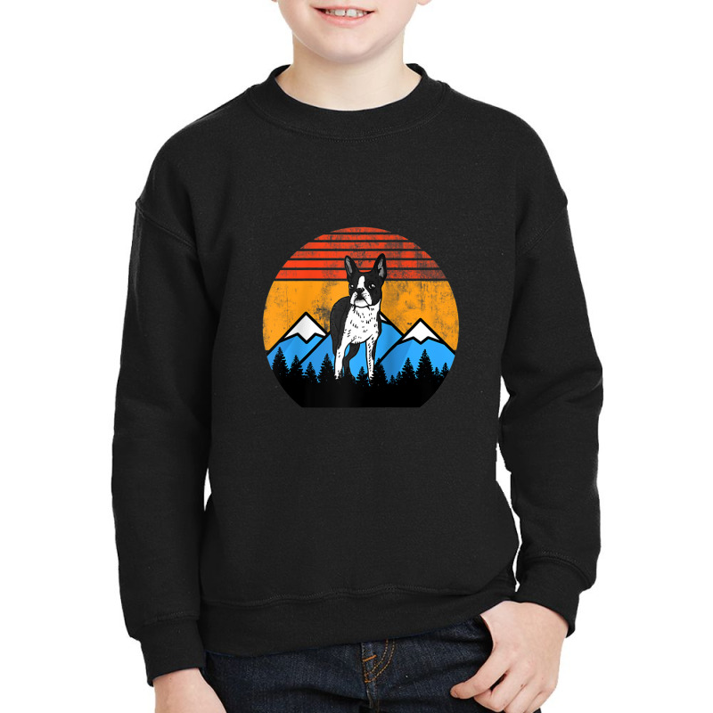 Retro Vintage Boston Terrier Sunset Mountains Distressed Raglan Baseba Youth Sweatshirt | Artistshot