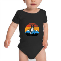 Retro Vintage Boston Terrier Sunset Mountains Distressed Raglan Baseba Baby Bodysuit | Artistshot