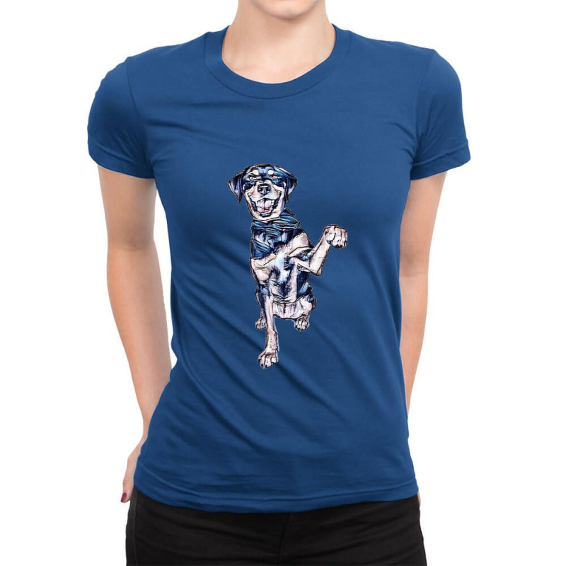 Happy Large Breed Dog Sitting Ladies Fitted T-Shirt by Kemnabi | Artistshot