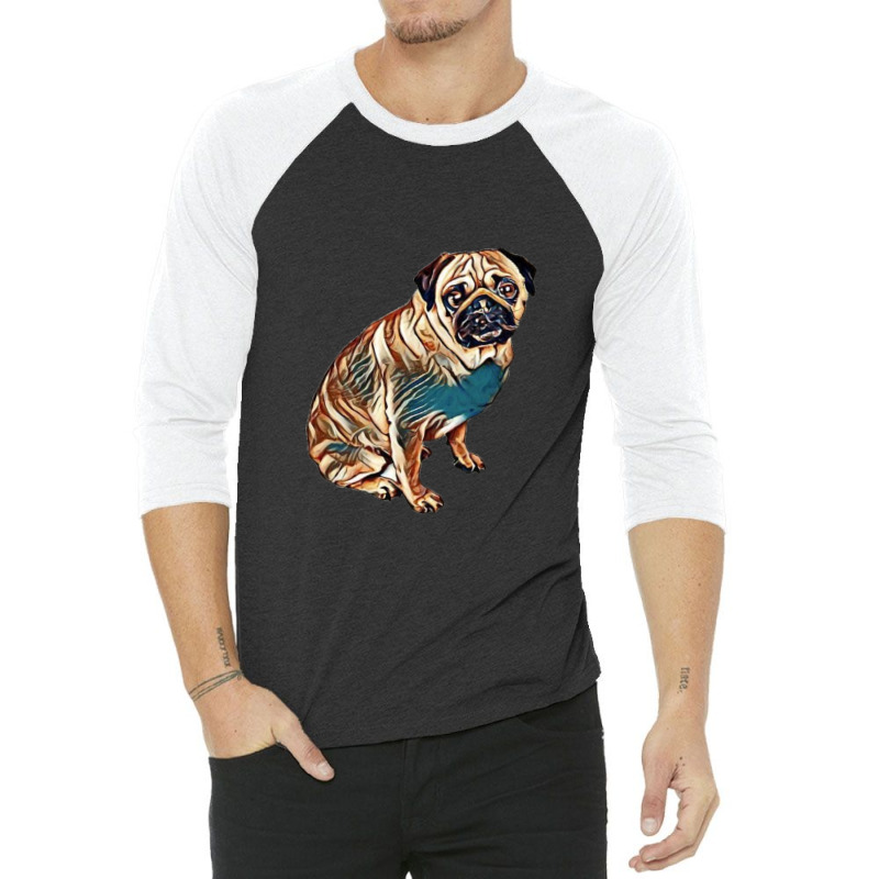 Dog - Pug Breed Sitting On Wh 3/4 Sleeve Shirt | Artistshot