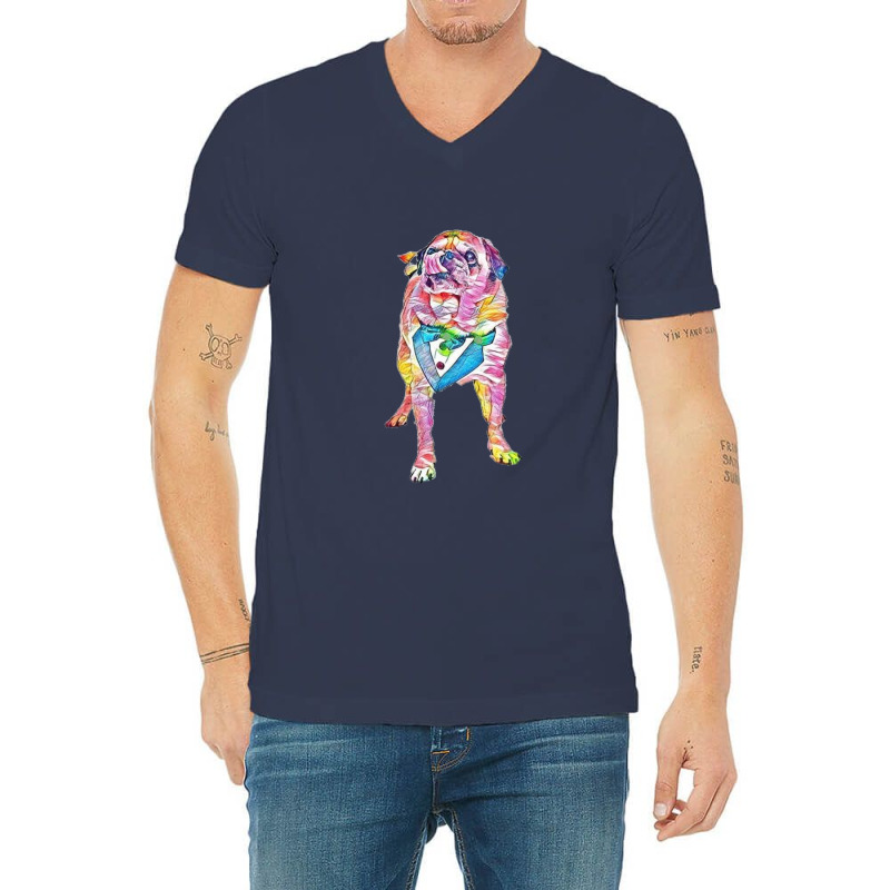 Hungry Pug Dog  Wearing Fancy V-Neck Tee by Kemnabi | Artistshot