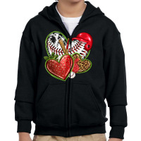 Baseball With Strawberry Hearts Youth Zipper Hoodie | Artistshot